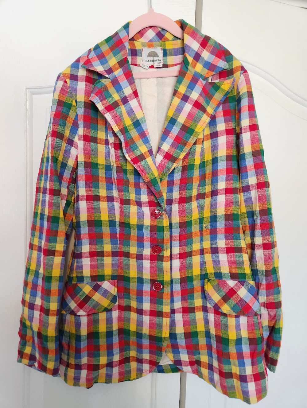 Vintage F.A. Chatta 100% Cotton Blazer Rainbow Plaid Jacket Eclectic